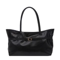 Glossy black patent leather tote bag with elegant gold buckle and long shoulder straps - Black