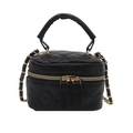 Mini black quilted leather crossbody bag with chain strap and top handle for women - Black