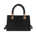 Borsa a mano nera da donna con inserti leopardati e manici rotondi in pelle chic - Nero