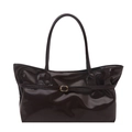 Retro dark brown patent leather shoulder bag with glossy finish and gold buckle - Brown