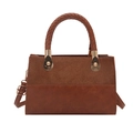 Borsa a mano patchwork marrone con manico intrecciato e dettagli dorati su bianco - Marrone