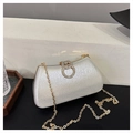 Sparkling silver sequin evening bag with gold metal chain and rhinestone buckle - Silver
