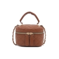 Brown quilted mini box bag with chain strap and top handle in a minimalist style - Brown