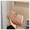 Elegant rose gold sequin evening clutch bag with sparkling diamond-encrusted double ring lock - Champagne