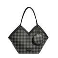 Sac seau chic à carreaux noir et gris avec ouverture en V et porte-monnaie assorti - Noir