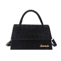 Retro zwarte fluwelen crossbodytas met subtiele luipaardprint en goudkleurig logo - Zwart