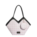 Sac fourre-tout à carreaux rose et blanc avec ouverture en V et mini porte-monnaie - Rose