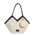 Grand sac cabas à carreaux jaunes et blancs avec petit porte-monnaie assorti et anses noires - Jaune
