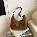 Borsa hobo minimalista marrone con stampa leopardata, catena argento e dettagli a frange - Marrone Senza Ciondolo