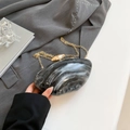 Minimalist acrylic handbag with black white marble texture and gold pebble clasp - 21*7*11 / Black