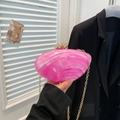 Pink marble acrylic clutch bag with gold chain strap and pebble-shaped design - 21*7*11 / Pink