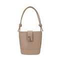 Elegant beige bucket bag with gold FF metal buckle and knotted handle detail - Khaki