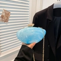 Blue and white marble acrylic oval clutch bag with gold chain and egg-shaped clasp - 21*7*11 / Blue