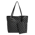 Retro-Tragetasche im Karomuster mit Monogramm-Print und goldener Hardware für Damen - Schwarz