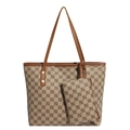 Vintage-Muster Shopper-Set mit passender kleiner Reißverschlusstasche in Beige und Braun - Khaki