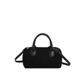 Borsa cilindrica retrò in finta pelle di pecora nera con manici in pelle e zip argento - Nero