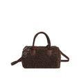 Borsa a tracolla invernale in peluche marrone scuro con elegante design a cilindro - Marrone