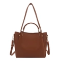 Brown litchi texture tote bag with top handles and adjustable strap for women - Brown