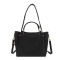 Retro black faux leather tote bag with grainy texture and adjustable shoulder strap - Black
