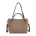 Elegant beige lychee grain tote bag with brown handles and gold hardware on white background - Khaki