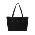 Bolso tote retro de pana negra con gran capacidad y correas de hombro elegantes para mujer - Negro
