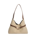 Beigefarbene Retro-Tragetasche aus Wildlederimitat mit braunem Riemen und Goldschnalle - Khaki