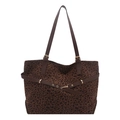 Borsa tote leopardata con cinturino in pelle marrone e fibbia decorativa in metallo - Marrone