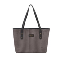 Bolso tote retro de pana gris con correas de cuero negro y etiqueta de moda decorativa - Gris