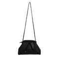 Minimalist black woven cloud crossbody bag with pleated texture and thin shoulder strap - Black