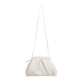 Minimalist white woven shell crossbody bag with soft pleats and thin strap for women - White