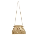 Golden woven cloud bag with pleats and slim strap for elegant women cross-body wear - Gold