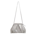 Silver crocodile embossed dumpling bag with ruched design and slim leather shoulder strap - Silver