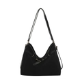 Bolso hobo retro negro grande con acabado mate y correas decorativas con ojales de metal - Negro