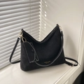 Black frosted leather hobo bag with contrast stitching and small detachable pouch - Black