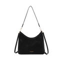 Borsa tote in camoscio nero con cuciture bianche a contrasto e scritte in oro - Nero