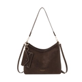 Borsa tote vintage marrone scuro in finta pelle scamosciata con tracolla e astuccio - Marrone