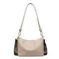 Minimalist light khaki tote bag with versatile leather and floral patterned shoulder straps - Khaki