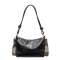 Minimalist black tote bag with double straps including a colorful woven fabric strap - Black