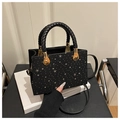 Borsa a tracolla in pelle nera con stelle dorate e manici intrecciati a mano - 20*8.5*14.5cm / Nero
