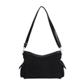 Vintage black matte shoulder bag with side pockets and adjustable strap for women - Black