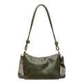 Olive green tote bag with bohemian patterned strap and minimalist leather finish - Green