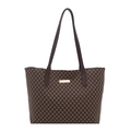Borsa tote marrone scuro con motivi geometrici dorati e sottili spallacci eleganti - Marrone