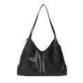 Minimalistische schwarze Damen-Einkaufstasche aus weichem Leder mit verstellbarem Gurt - Schwarz