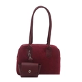 Retro burgundy faux suede bowling tote bag with a matching small hanging coin purse - Red