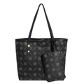 Zwarte monogram tote bag set inclusief ritszakje en stijlvolle gouden hardware - Zwart