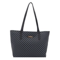 Grande borsa tote vintage con motivo geometrico nero e blu e manici in pelle - Nero