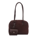 Brown suede Boston bag for women with matching mini pouch and smooth PU leather handles - Brown