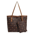 Vintage tote bag set met bijpassend etui en bruine leren handvatten voor dames - Bruin