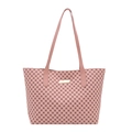 Borsa tote rosa con motivi geometrici viola e placca metallica dorata decorativa - Rosa