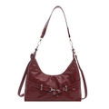 Vintage burgundy faux leather hobo shoulder bag with silver hardware and adjustable straps - Red